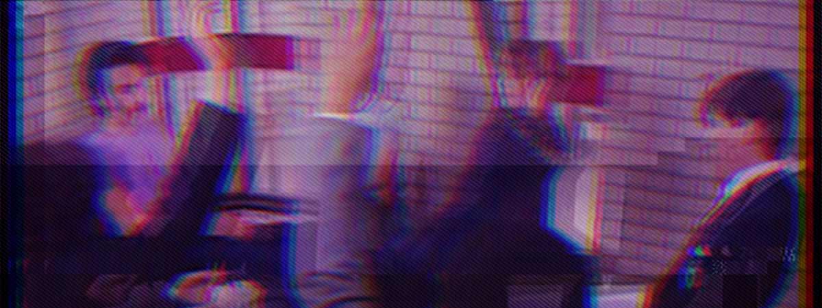 Glitched screenshot of Antony Sher in Malcolm Bradbury's The History Man