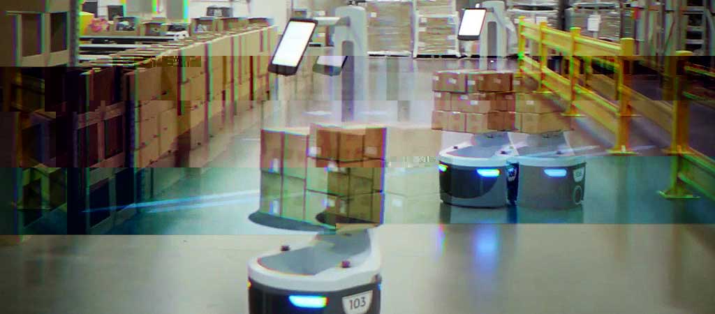 Warehouse robots moving packages